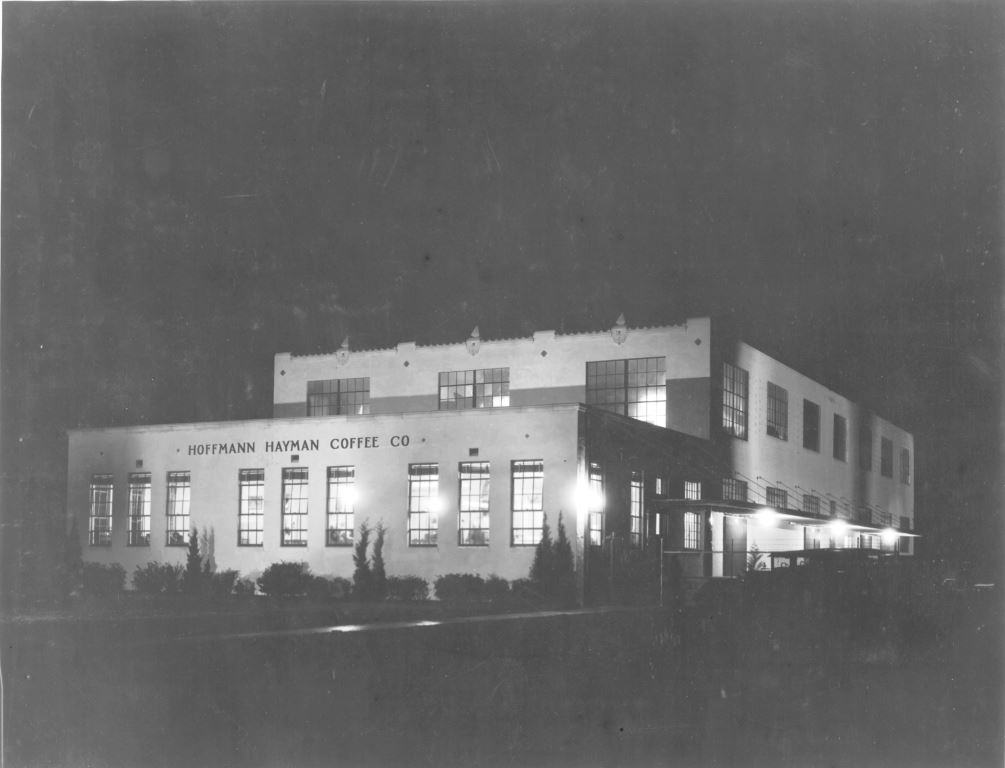 Hoffmann-Hayman Factory at night, 1932