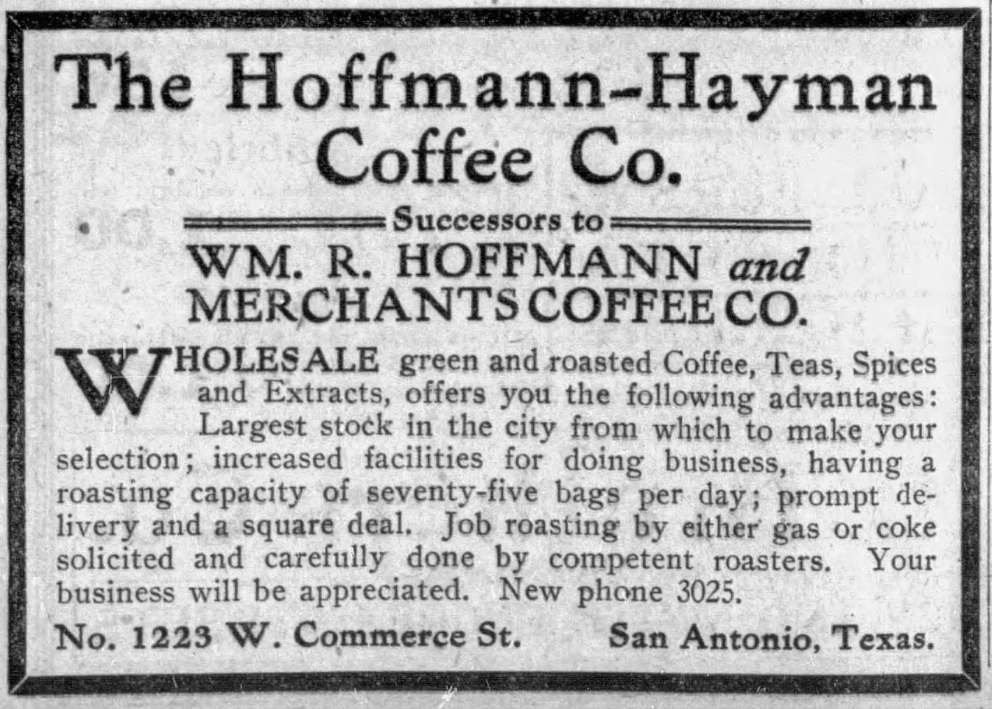 Display announcement — Hoffmann-Hayman successors; San Antonio Light, 4 Feb 1912, page 9