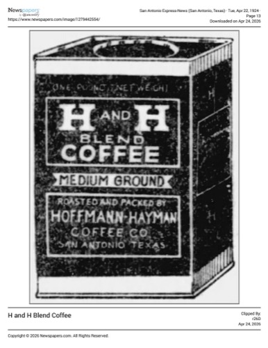 One-pound H and H Blend Coffee package; San Antonio Express-News, 22 Apr 1924, page 13