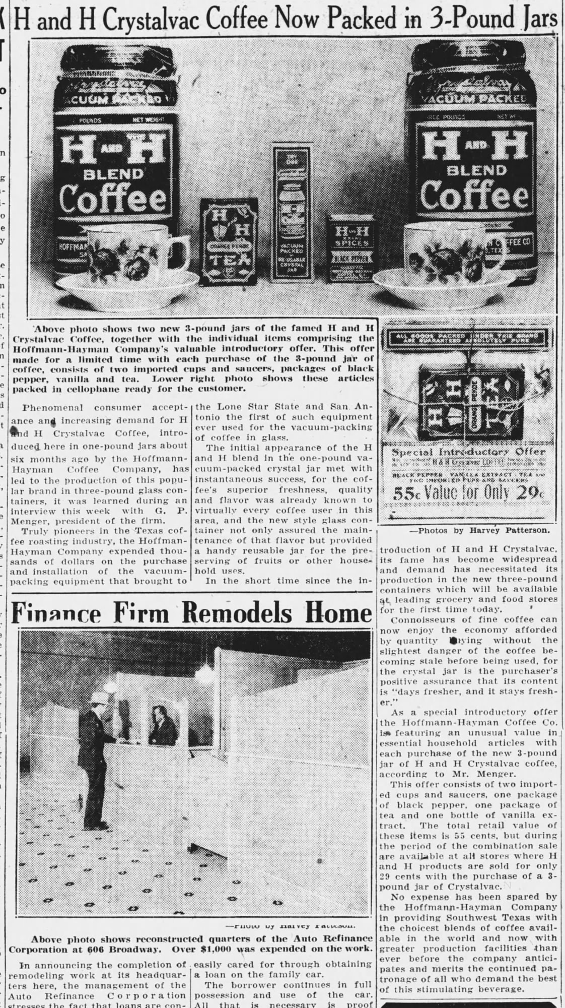 Crystalvac 3-pound jars, introductory-offer bundle, and article; Express-News, 19 Dec 1932, page 8