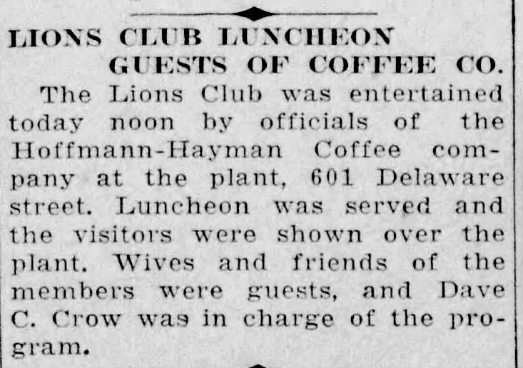 Brief — Lions Club at Hoffmann-Hayman plant, 601 Delaware; The News, 28 Dec 1932, page 16