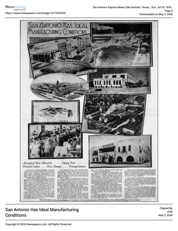 San Antonio Express-News — industrial booster page, 23 July 1933