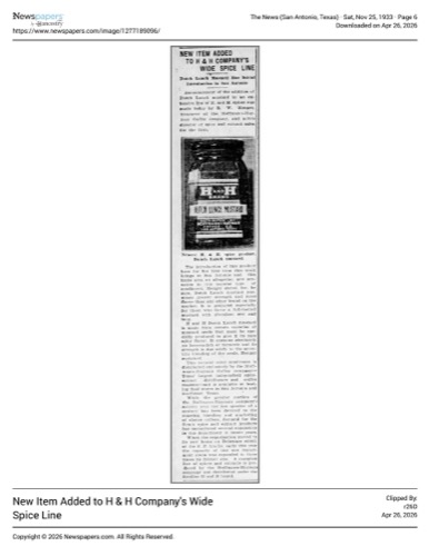 News item with Dutch Lunch mustard jar photo; The News, 25 Nov 1933, page 6