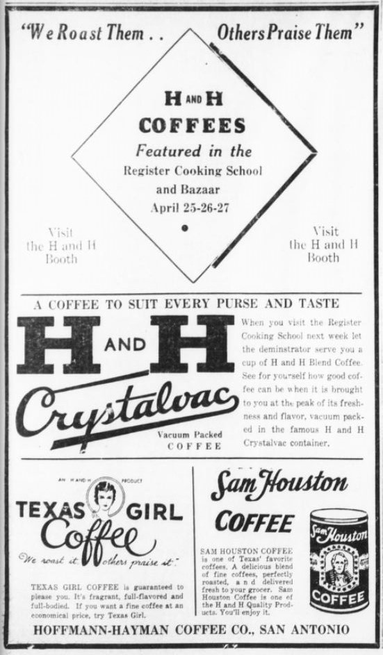 H and H advertisement — San Antonio Register, 20 April 1934