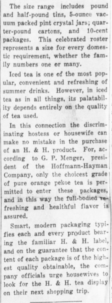 H and H Tea advertisement — San Antonio Register (2 of 2), 22 June 1934