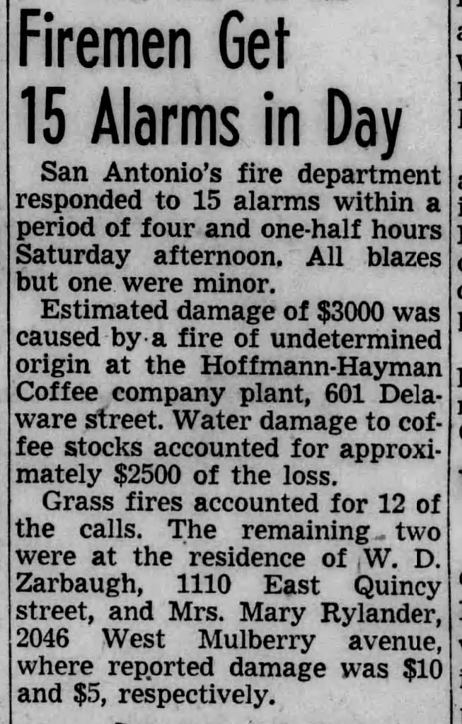 Firemen Get 15 Alarms in Day — San Antonio Light, 26 January 1947
