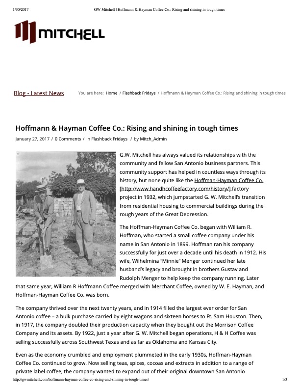 GW Mitchell blog PDF capture — Hoffmann-Hayman Coffee Co. Flashback Fridays, page 1