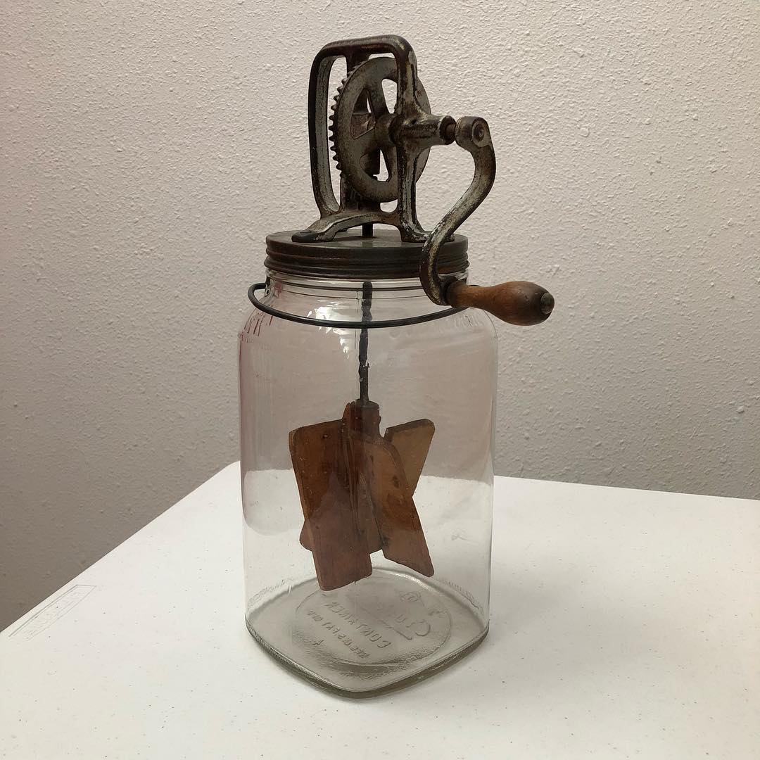 Large Crystalvac Jar with butter churn attachment. #handhcoffee