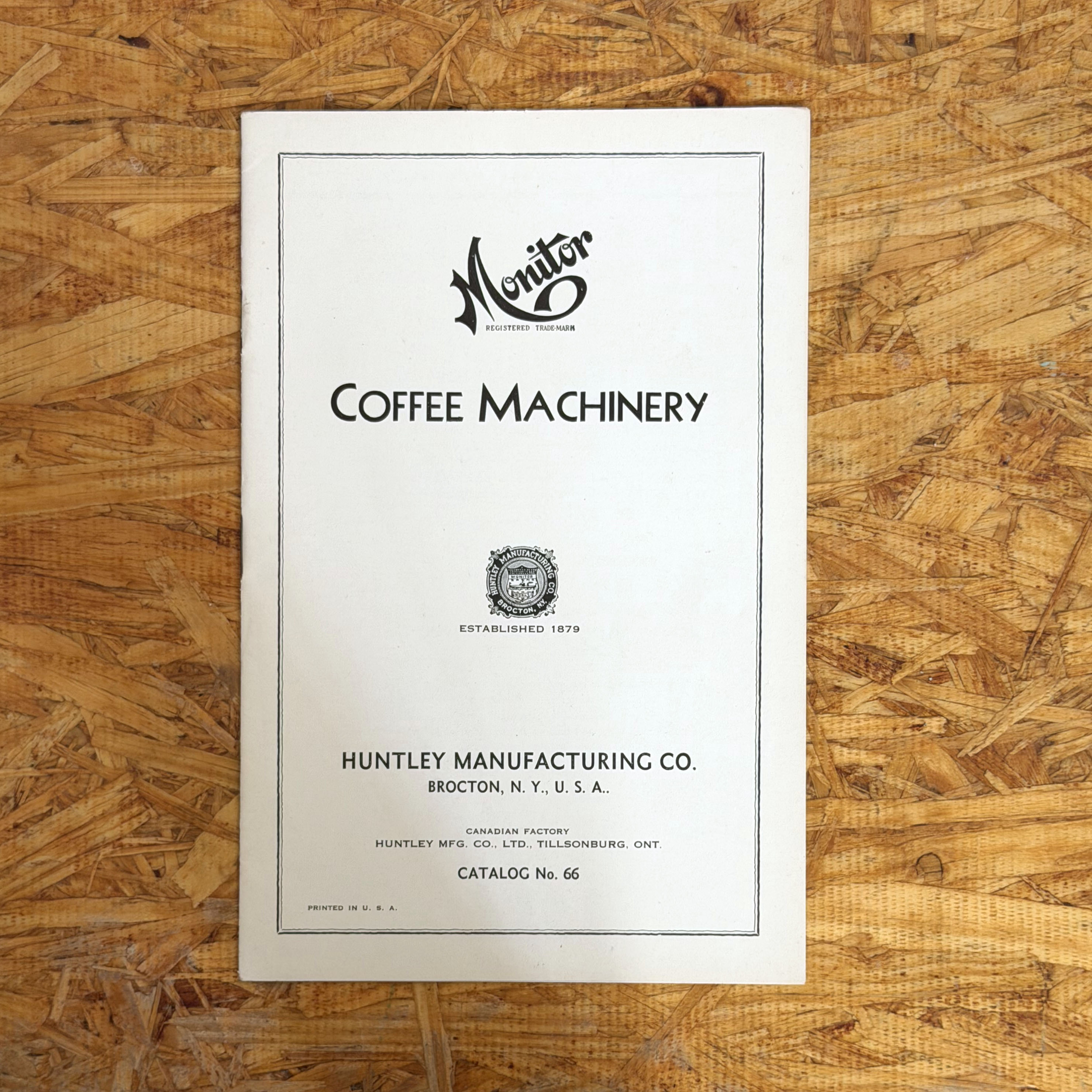 Huntley Manufacturing Co. Monitor Coffee Machinery Catalog No. 66 — second view showing cover detail and catalog format