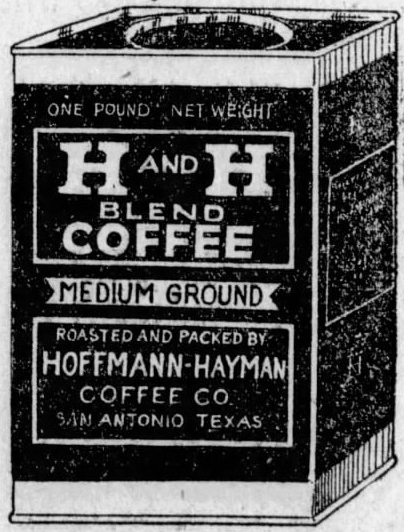 One-pound H and H Blend tin with cursive roast line; crop from 26 Aug 1923 *San Antonio Light* display