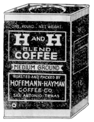 H and H Orange Pekoe Tea tin — Packed in tin co-op ad, San Antonio Light, 26 Aug 1923