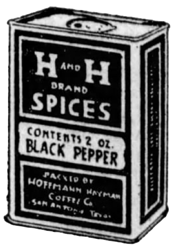 Black pepper tin from spices display, 26 Aug 1923 San Antonio Light