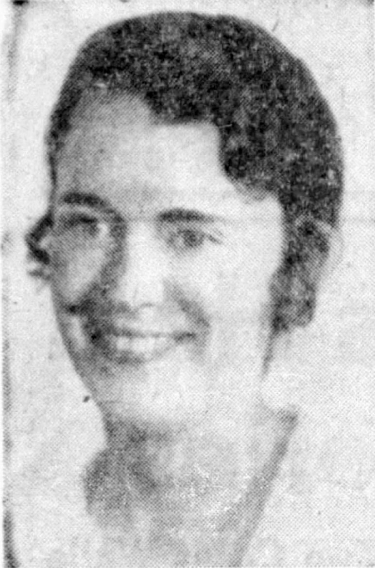 Newspaper portrait of Miss Helen Hoffmann — close-cropped head-and-shoulders, dark hair, smiling, taken from a period newspaper photo