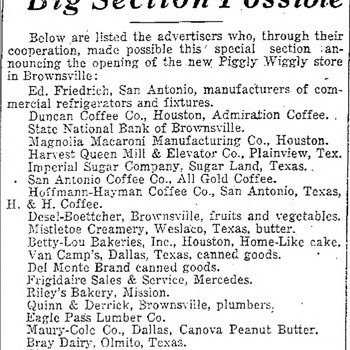 Brownsville Herald Piggly Wiggly H And H Listed — 02 07 1929