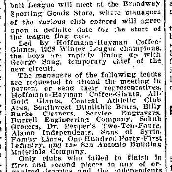 Newspaper sports article headlined Consolidation League to Draft Schedule, describing the Hoffmann-Hayman Coffee-Giants, 1928 Winter League champions, and a new baseball league organizing meeting
