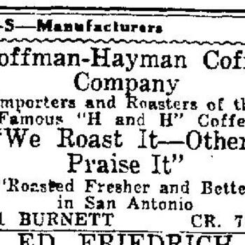 Manufacturers directory advertisement for Hoffman-Hayman Coffee Company, Importers and Roasters of the Famous H and H Coffee, We Roast It Others Praise It, 331 Burnett
