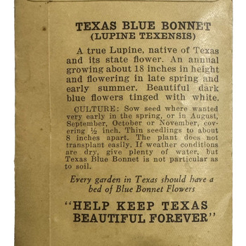 1936 Texas Centennial Blue Bonnet seed packet — back
