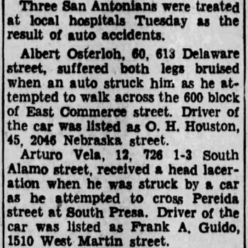 1944 San Antonio Light — Albert Osterloh, 613 Delaware, injured crossing Commerce