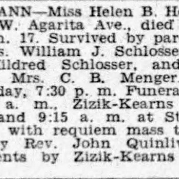 San Antonio Express News Helen Hoffmann Death Notice — 01 18 1945