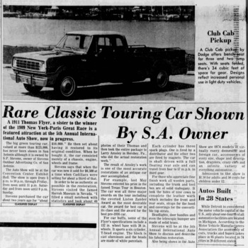 SA Express-News 7 Mar 1974 p.72 — S. P. Stevens of Stevens Outdoor Advertising; 1911 Thomas Flyer