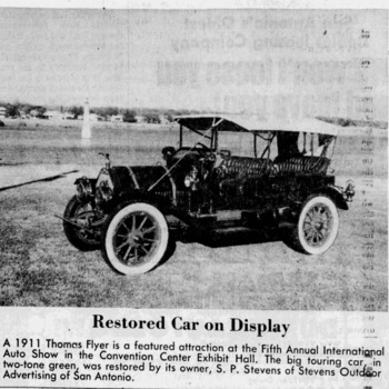 1974 SA newspaper caption — Thomas Flyer, S. P. Stevens of Stevens Outdoor Advertising