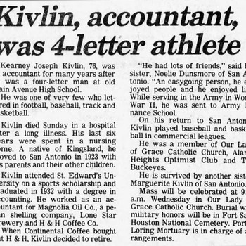 San Antonio Express News Kearney Joseph Kivlin Obituary — 08 13 1986