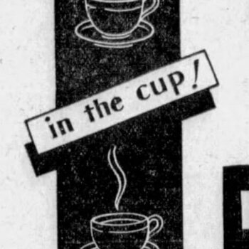 Vertical flavor banner — “You drink coffee only for the flavor in the cup,” cup icons, San Antonio Light, 8 Jan 1932