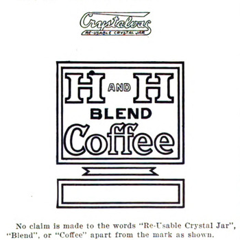 Crystalvac wordmark and H AND H BLEND Coffee logotype drawings from USPTO Official Gazette, 29 Nov 1932