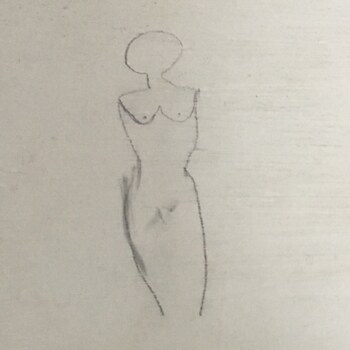 Pencil figure study drawn directly on the troweled stucco of an interior second-floor wall at the Hoffmann-Hayman factory — an informal mark left by an occupant of the building
